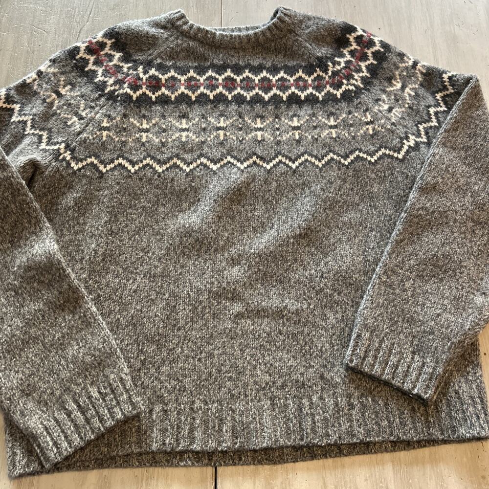 Vtg 90s American Eagle 100% Wool Gray Fair Isle Sweater Mens XL Classic Preppy